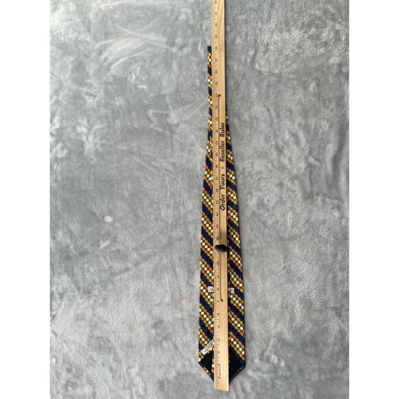 Jhane Barnes Mens Neck Tie 100% Silk Made in Japan Navy Gold Geometric Stripe - Picture 10 of 13